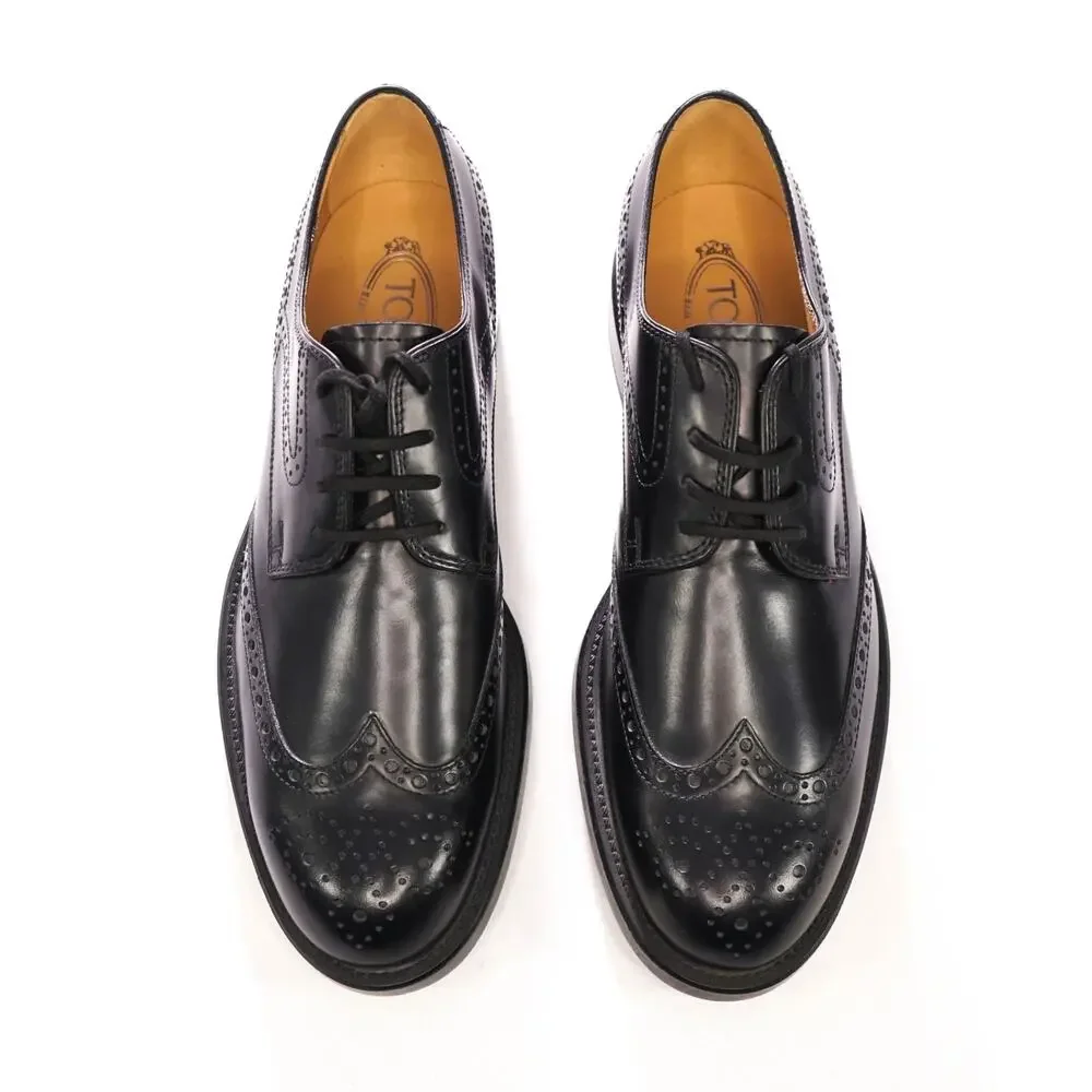 $750 TOD'S - Black Leather Wingtip Derby - US 9.5 (UK 8.5)